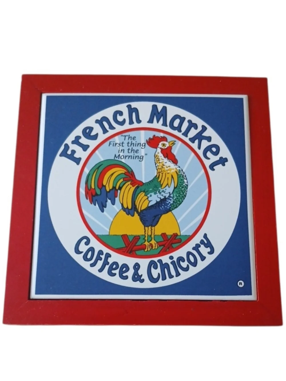 French Market Coffee & Chicory Decorative Tile Plaque - Red Blue